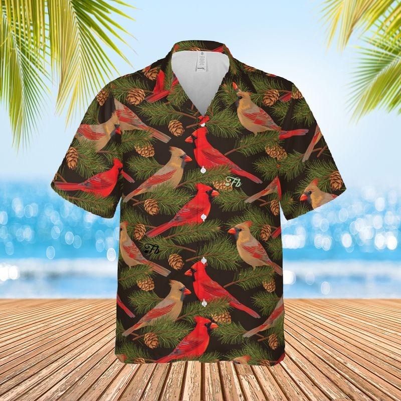 Cardinal Aloha Hawaiian Shirt - Cardinal Pattern Hawaiian Shirt, Pine Tree Branch Pattern Hawaiian Shirt For Men & Women, Cardinal Lover - Amzanimalsgift