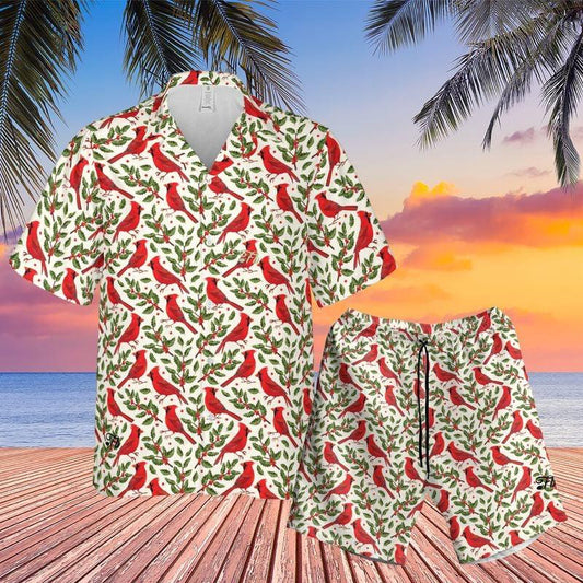 Cardinal Aloha Hawaiian Shirt - Cardinal Winter Pattern Hawaiian Shirt, Red Berries Pattern Hawaiian Shirt For Men & Women, Cardinal Lover - Amzanimalsgift