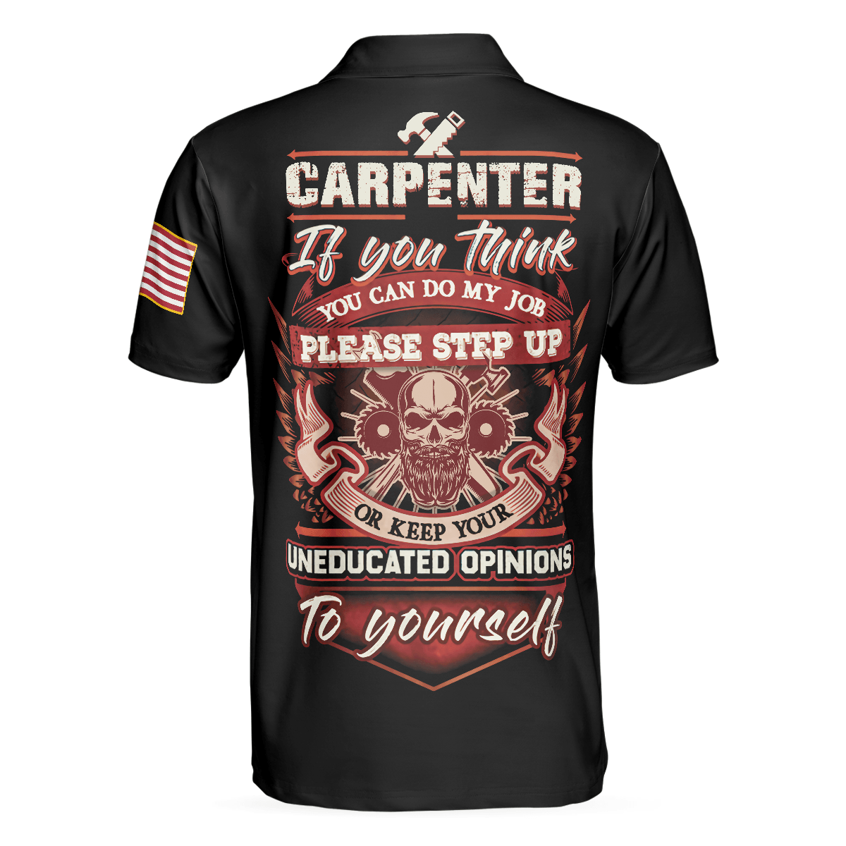 Carpenter Proud Skull Short Sleeve Black And White Polo Shirt, American Flag Polo Shirt, Best Carpenter Shirt For Men - Amzanimalsgift