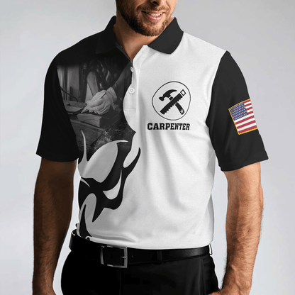 Carpenter Proud Skull Short Sleeve Black And White Polo Shirt, American Flag Polo Shirt, Best Carpenter Shirt For Men - Amzanimalsgift