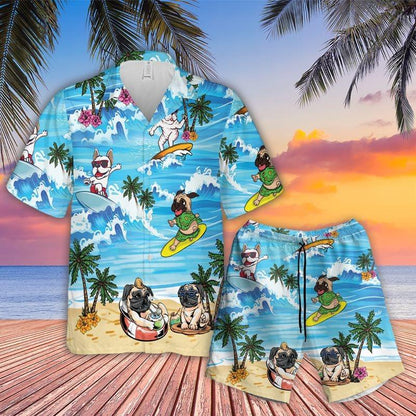 Cartoon Dog Aloha Hawaiian Shirt - Bull Dog surfing Hawaiian Shirt, Cartoon Pug Hawaiian Shirt For Men & Women, Dog Lover - Amzanimalsgift