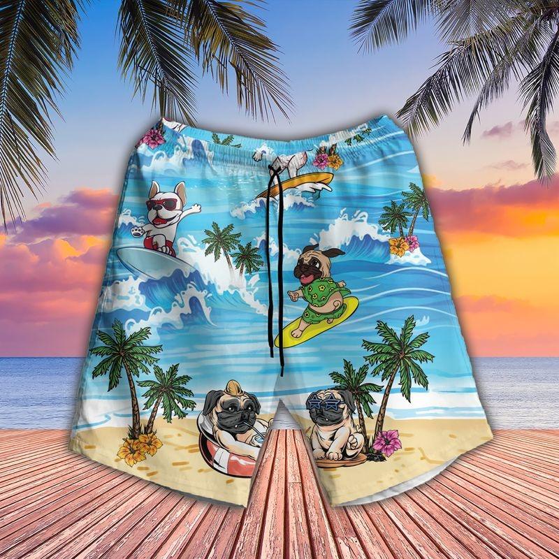 Cartoon Dog Aloha Hawaiian Shirt - Bull Dog surfing Hawaiian Shirt, Cartoon Pug Hawaiian Shirt For Men & Women, Dog Lover - Amzanimalsgift