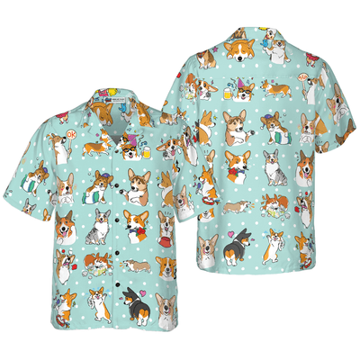 Cartoon Welsh Corgi Hawaiian Shirt, Corgi Aloha Shirt For Men - Perfect Gift For Corgi Lovers, Husband, Boyfriend, Friend, Family - Amzanimalsgift