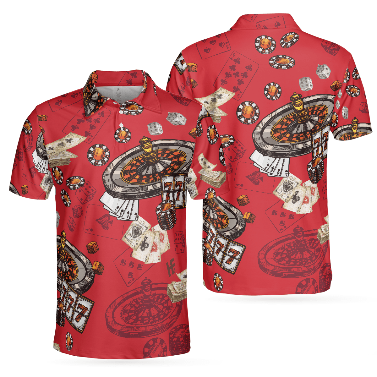 Casino Pattern Red Short Sleeve Polo Shirt, Roulette Wheel Polo Shirt, Best Casino Shirt For Men - Amzanimalsgift