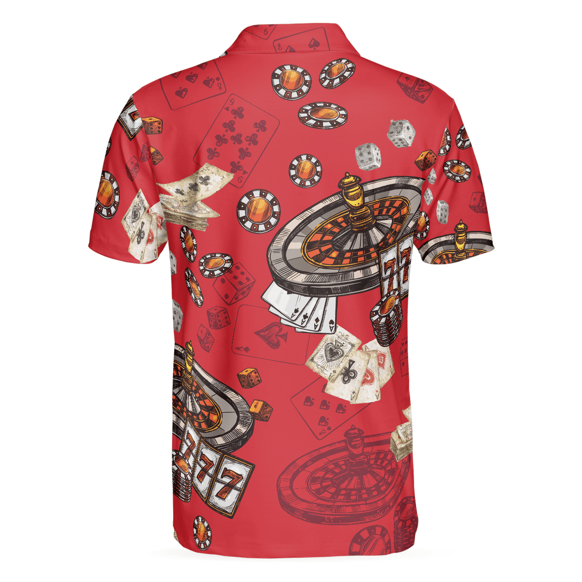 Casino Pattern Red Short Sleeve Polo Shirt, Roulette Wheel Polo Shirt, Best Casino Shirt For Men - Amzanimalsgift