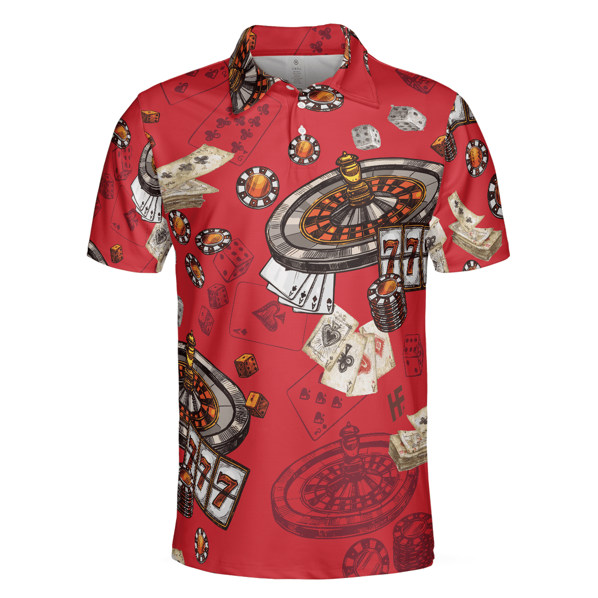 Casino Pattern Red Short Sleeve Polo Shirt, Roulette Wheel Polo Shirt, Best Casino Shirt For Men - Amzanimalsgift