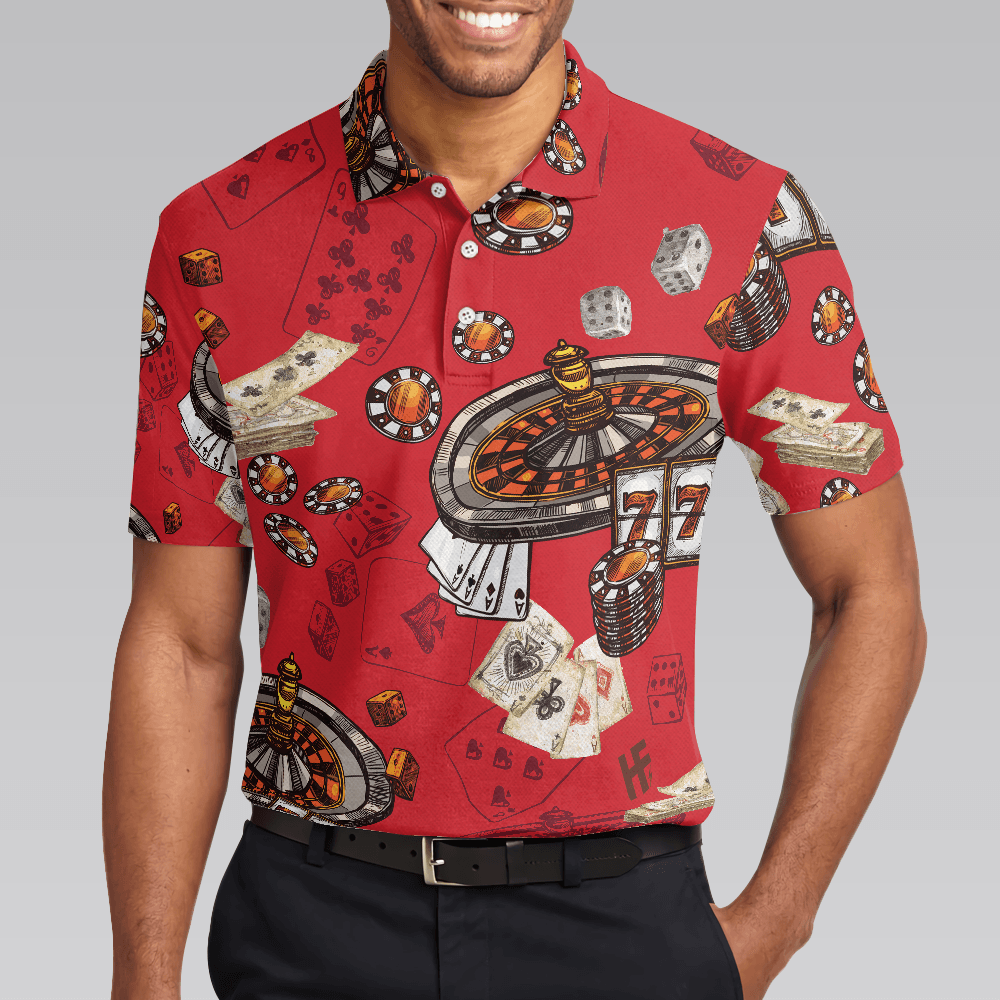 Casino Pattern Red Short Sleeve Polo Shirt, Roulette Wheel Polo Shirt, Best Casino Shirt For Men - Amzanimalsgift