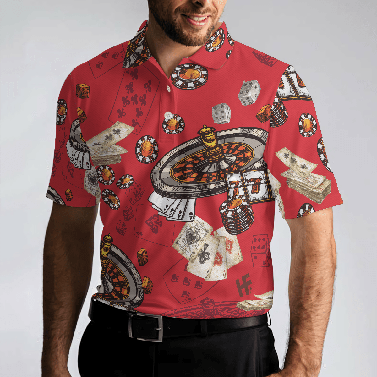 Casino Pattern Red Short Sleeve Polo Shirt, Roulette Wheel Polo Shirt, Best Casino Shirt For Men - Amzanimalsgift