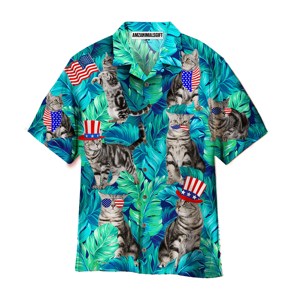 Cat 4th July Independence Day Palm Leaves Pattern Aloha Hawaiian Shirts For Men Women, USA Flag Hawaiian Shirt, Gift For Summer, Patriot, Cats Lover - Amzanimalsgift
