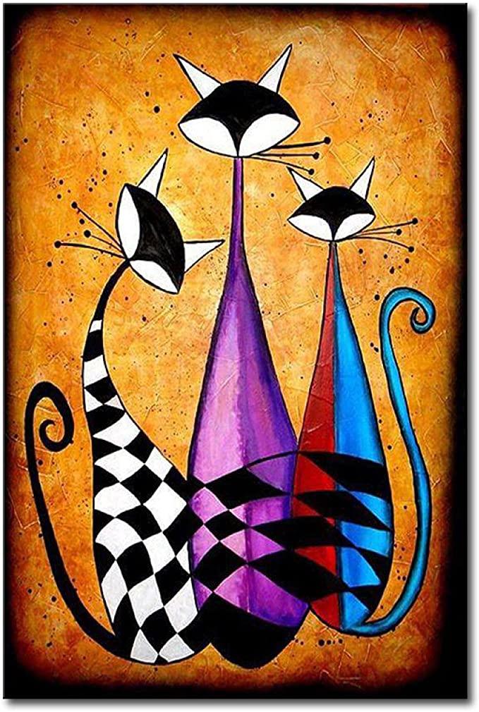 Cat Abstract Portrait Canvas - Paintings Three Cat, Funny Cat Canvas - Perfect Gift For Cat Lover - Amzanimalsgift