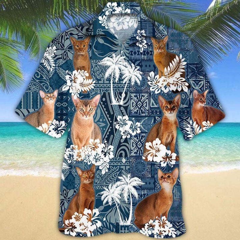 Cat Aloha Hawaiian Shirt - Abyssinian Cat Hawaiian Shirt, Polynesian Pattern Hawaiian Shirt For Men & Women, Abyssinian Cat Lover - Amzanimalsgift