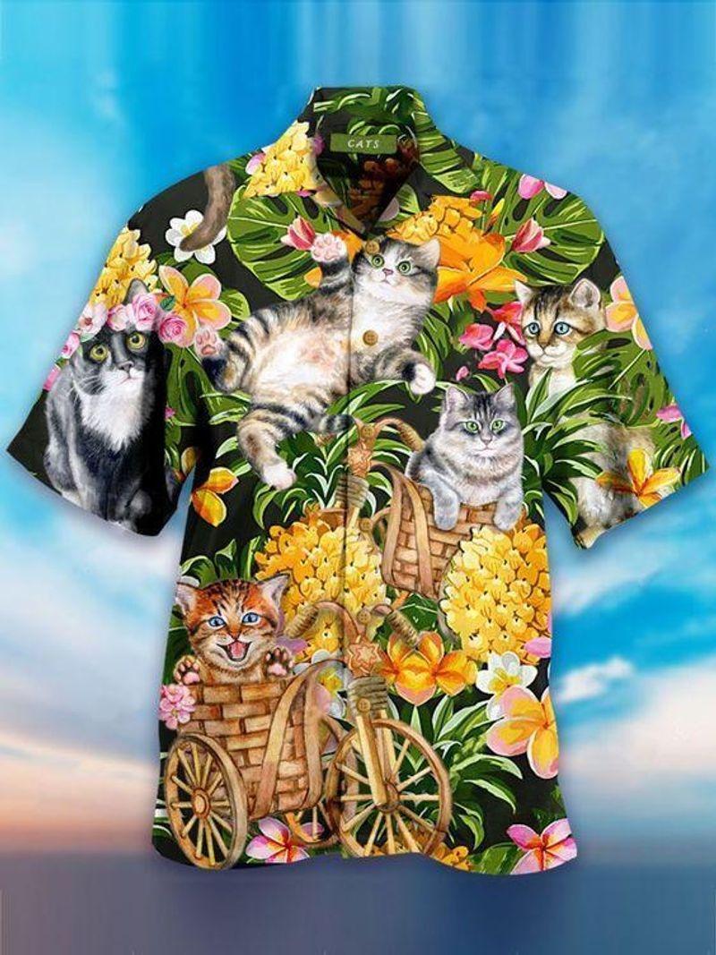 Cat Aloha Hawaiian Shirt - Adorable Cat Tropical Pineapple Pattern Hawaiian Shirt, Cute Cat Summer Vibes Hawaiian Shirt For Men & Women, Cat Lover - Amzanimalsgift