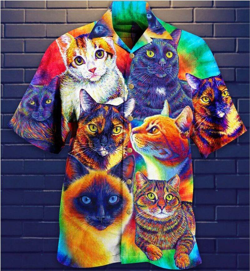 Cat Aloha Hawaiian Shirt - Colorful Cats Cute Hawaiian Shirt, Funny Cat Pattern Hawaiian Shirt For Men & Women, Cat Lover - Amzanimalsgift