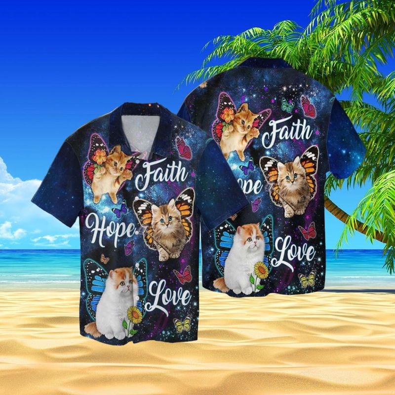 Cat Aloha Hawaiian Shirt - Faith Hope Love Cat Hawaiian Shirt, Cat Flying Hawaiian Shirt For Men & Women, Cat Lover - Amzanimalsgift