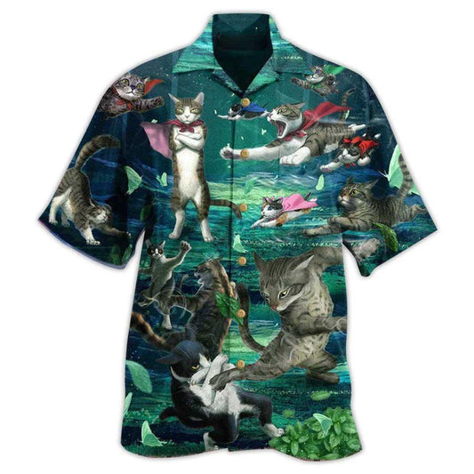 Cat Aloha Hawaiian Shirt For Summer, Cat Epic Fight Aloha Shirts, Best Colorful Cat Hawaiian Shirts Outfit For Men Women, Friend, Team, Cat Lovers - Amzanimalsgift