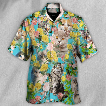 Cat Aloha Hawaiian Shirt For Summer, Cat With Flowers Aloha Shirts, Best Colorful Cat Hawaiian Shirts Outfit For Men Women, Friend, Team, Cat Lovers - Amzanimalsgift