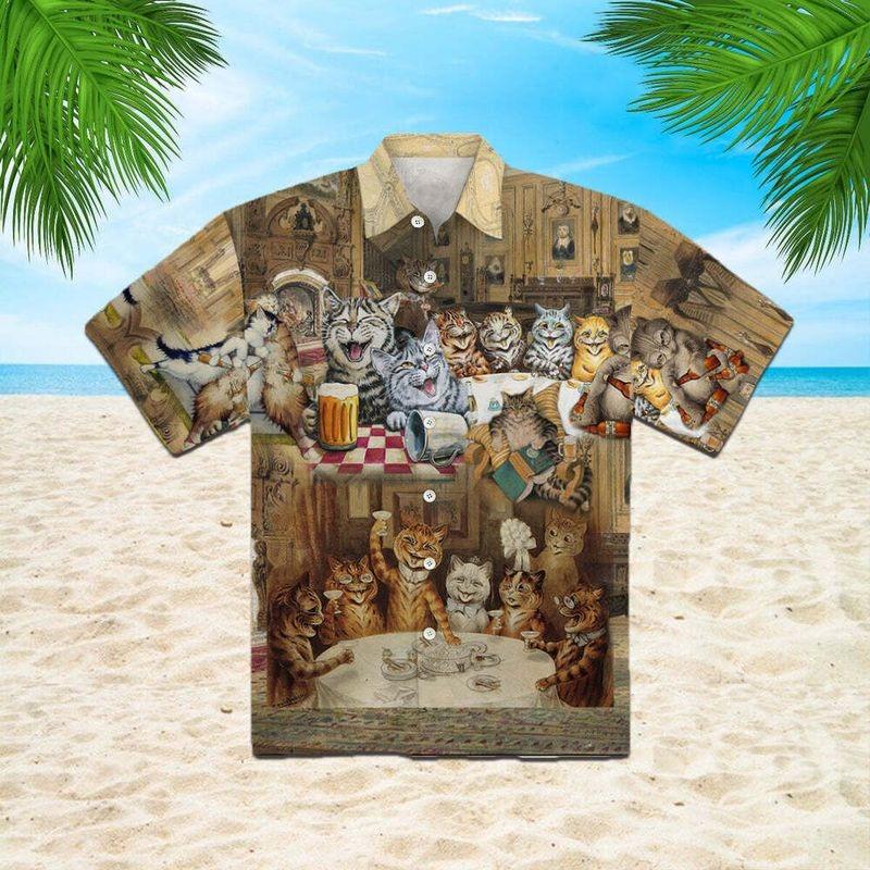 Cat Aloha Hawaiian Shirt - Funny Cats Drinking Beer Hawaiian Shirt, Cat Pet Animal Drunk Hawaiian Shirt For Men & Women, Cat Lover - Amzanimalsgift