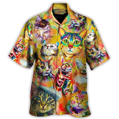Cat Aloha Hawaiian Shirts For Summer, Cat Funny Lover Cat Colorful Painting Art Style - Perfect Gift For Men Women, Friend, Cat Lovers - Amzanimalsgift