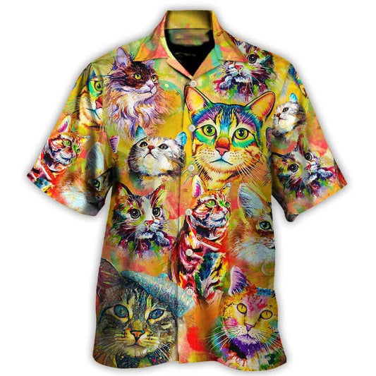 Cat Aloha Hawaiian Shirts For Summer, Cat Funny Lover Cat Colorful Painting Art Style - Perfect Gift For Men Women, Friend, Cat Lovers - Amzanimalsgift