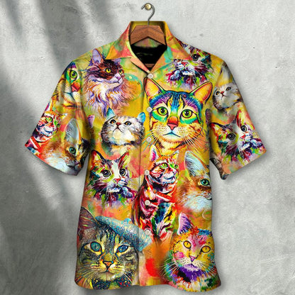 Cat Aloha Hawaiian Shirts For Summer, Cat Funny Lover Cat Colorful Painting Art Style - Perfect Gift For Men Women, Friend, Cat Lovers - Amzanimalsgift