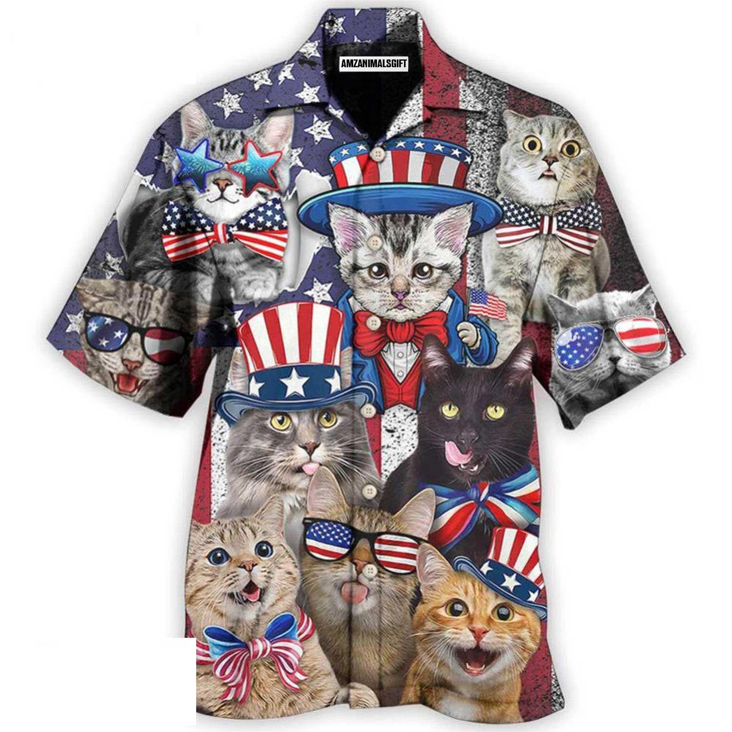 Cat Aloha Hawaiian Shirts For Summer, Cat Independence Day Funny Hawaiian Shirt For Men Women, Gift For Cat Lovers, Fourth Of July Party, 4th of July - Amzanimalsgift