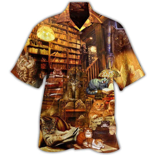 Cat And Book Hawaiian Shirt For Summer, Happiness Is A Good Book, Best Colorful Cool Cat Hawaiian Shirts Outfit For Men Women, Friend, Cat Lovers - Amzanimalsgift
