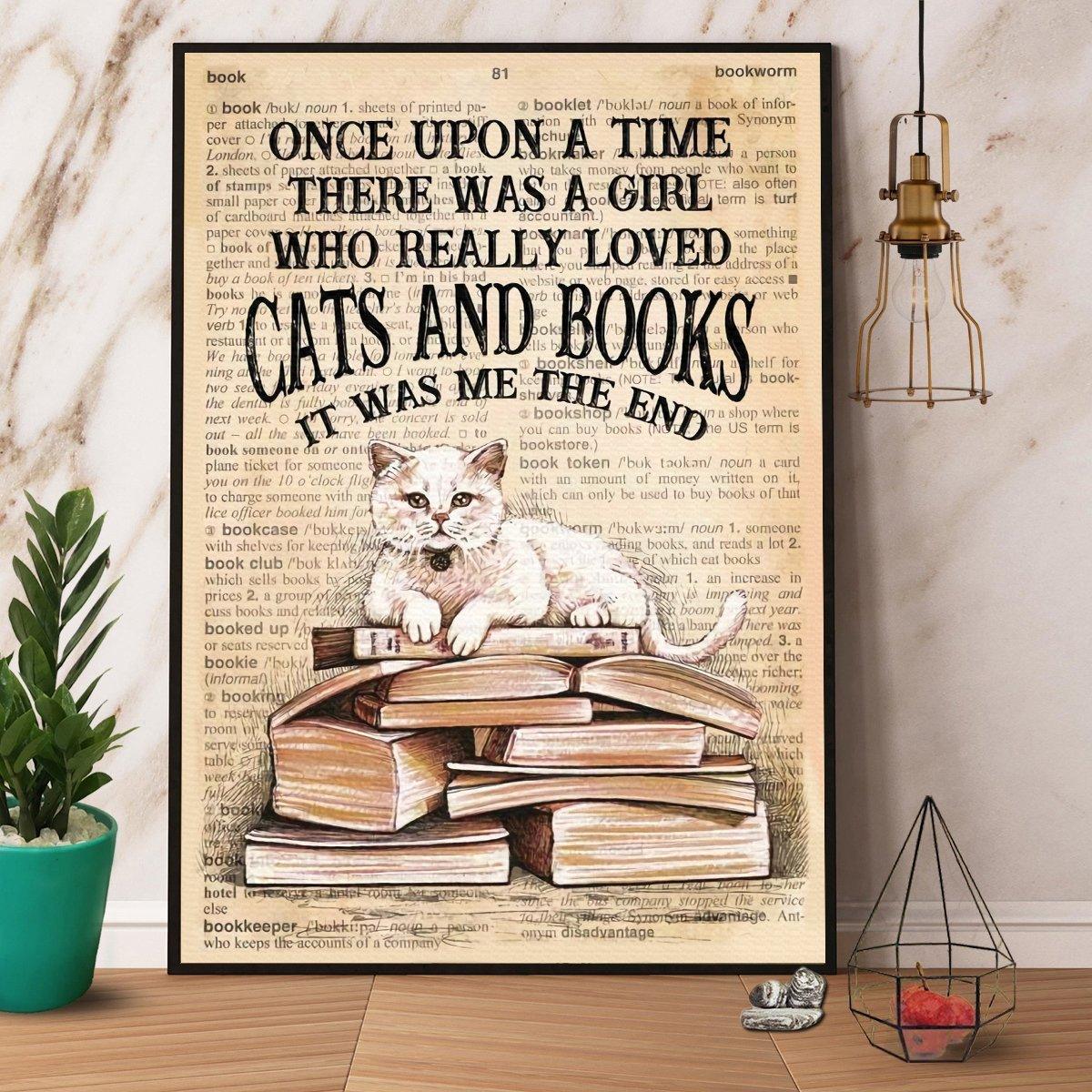 Cat & Book Portrait Canvas - Once Upon A Time There Was A Girl Who Really Loved Cats And Books It Was Me Canvas - Perfect Gift For Book & Cat Lover - Amzanimalsgift