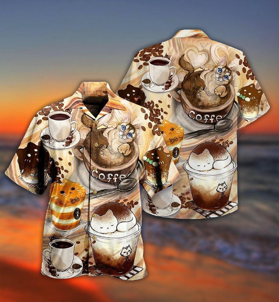 Cat And Coffee Hawaiian Shirt For Summer, Cat Do You Wanna Drink Me Coffee Hawaiian Shirts Outfit For Men Women, Friend, Team, Cat Lovers - Amzanimalsgift