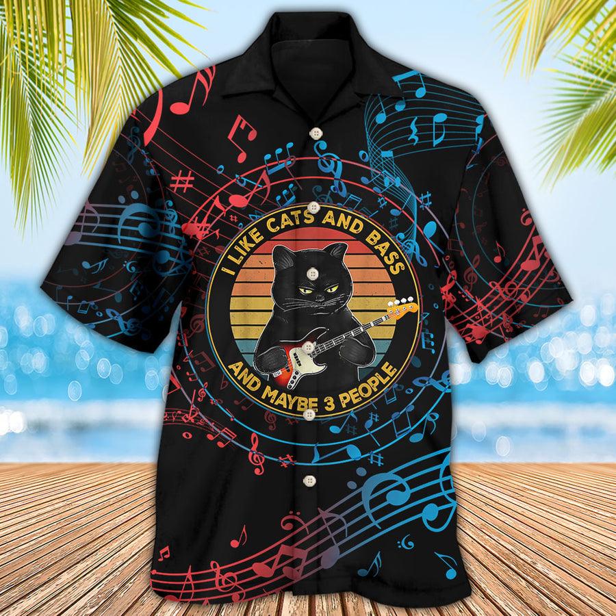 Cat And Guitar Hawaiian Shirt For Summer, Guitar I Like Cats And Bass Hawaiian Shirts Matching Outfit For Men Women, Music Guitar Lovers - Amzanimalsgift