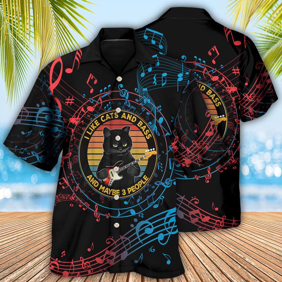 Cat And Guitar Hawaiian Shirt For Summer, Guitar I Like Cats And Bass Hawaiian Shirts Matching Outfit For Men Women, Music Guitar Lovers - Amzanimalsgift