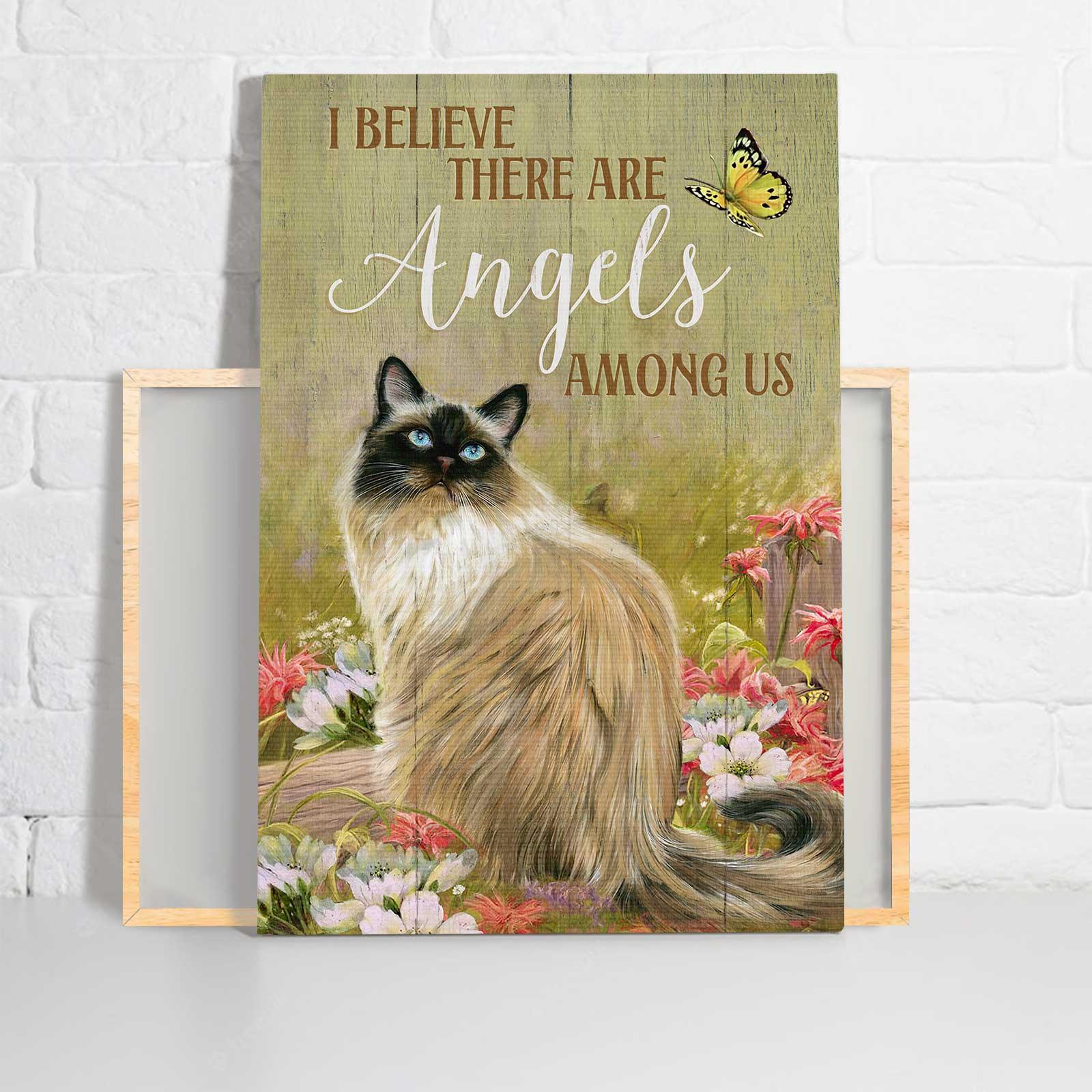 Cat & Jesus Portrait Canvas - Beautiful Cat, Pink Flower Garden Canvas - Gift For Cat Lovers, Christians - I Believe There Are Angels Among Us Canvas - Amzanimalsgift