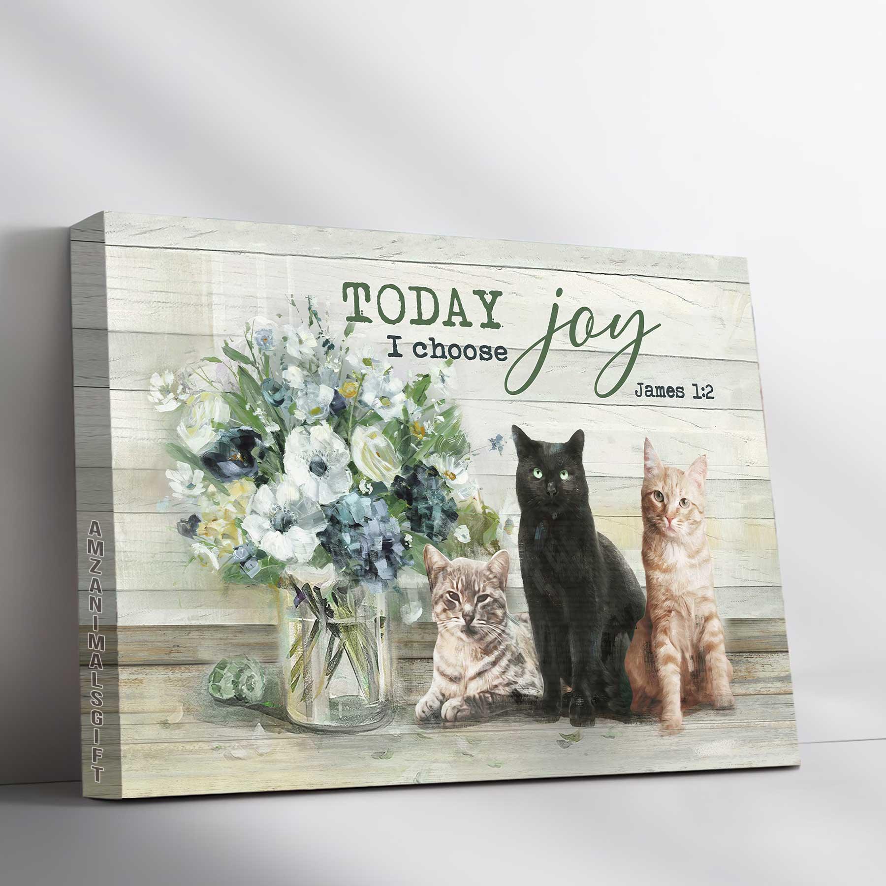 Cat & Jesus Premium Wrapped Landscape Canvas - Adorable Cats, Flower Vase, Today I Choose Joy - Perfect Gift For Christian, Cat Lovers - Amzanimalsgift