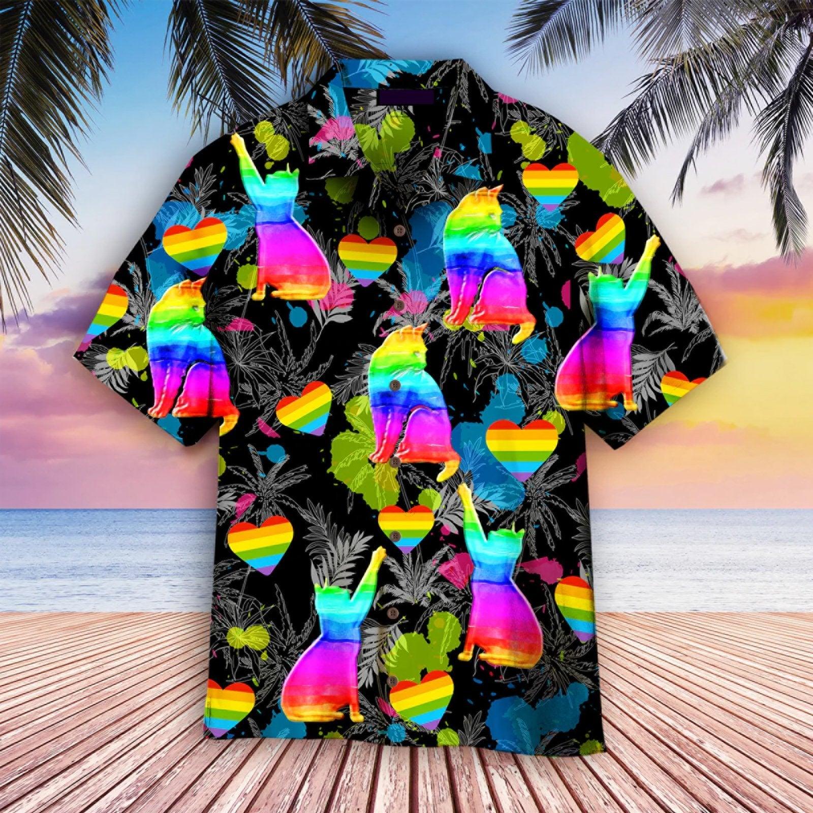 Cat And LGBT Aloha Hawaiian Shirts For Summer, Tropical Pride Month Colorful Of LGBT Hawaiian Shirts, Gift For Gaymer And Lesbian, Pride Cat Lovers - Amzanimalsgift