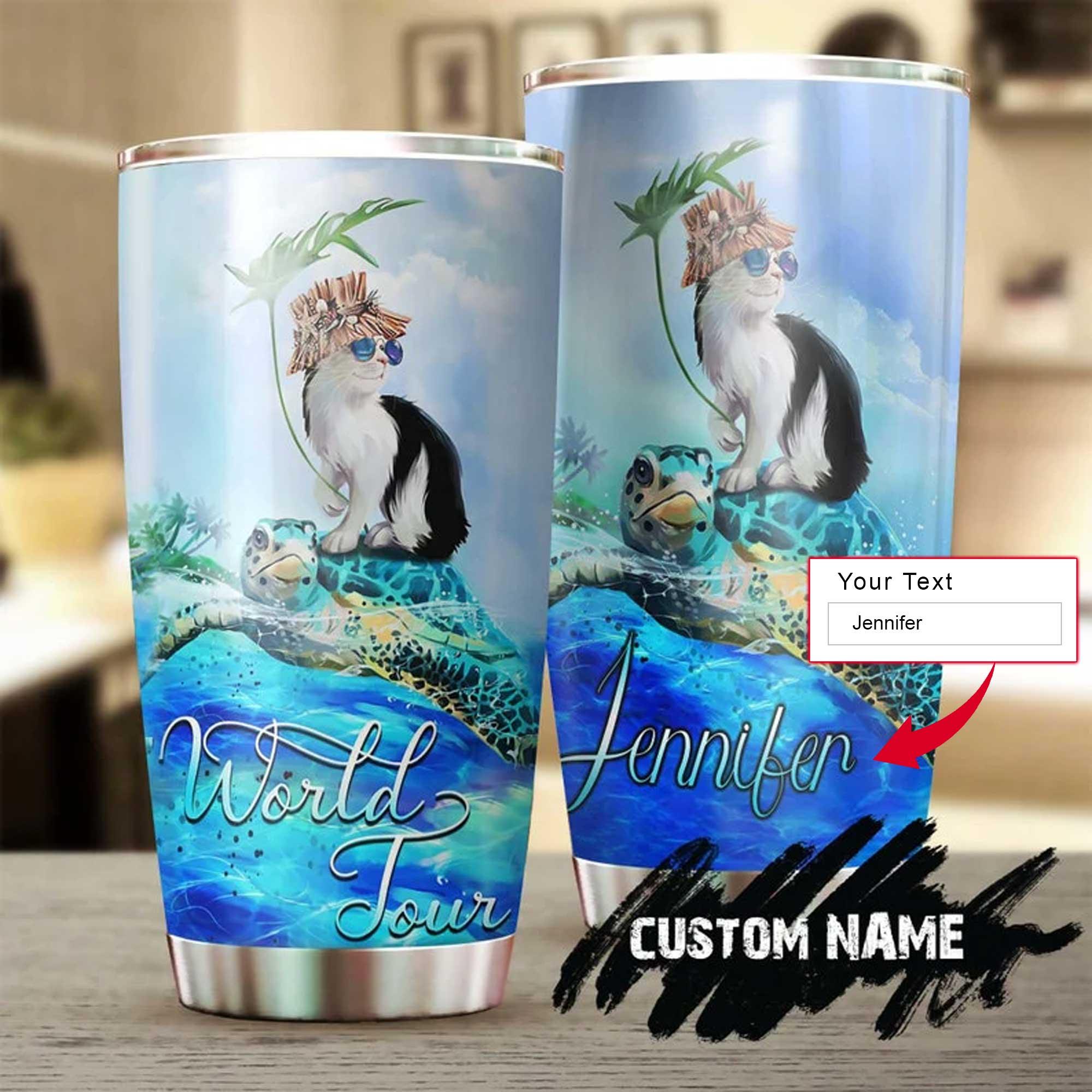 Cat And Turtle Personalized Tumbler - Animals World Tour Personalized Tumbler - Perfect Gift For Cat And Turtle Lover, Friend, Family - Amzanimalsgift
