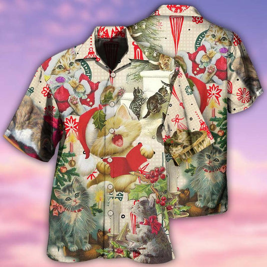 Cat Christmas Aloha Hawaiian Shirt For Summer, Cat Sing A Song Merry Christmas Hawaiian Shirts Outfit For Men Women, Friend, Team, Cat Lovers - Amzanimalsgift