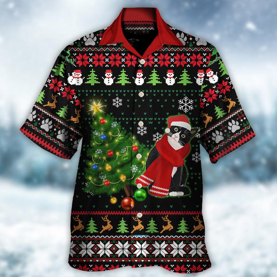 Cat Christmas Funny Ugly Style Aloha Hawaiian Shirt For Summer, Cat Wreck The Tree Hawaiian Shirts Outfit For Men Women, Friend, Cat Lover - Amzanimalsgift
