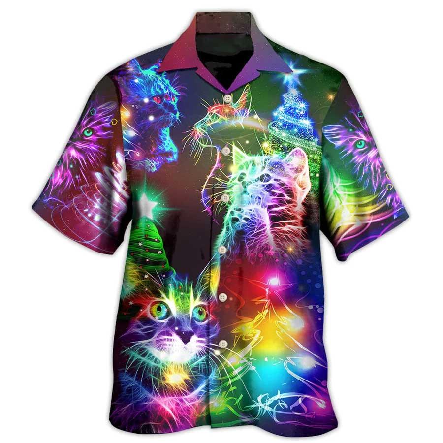 Cat Christmas Hawaiian Shirt For Summer, Best Colorful Cat Hawaiian Shirts Outfit For Men Women, Friend, Cat Lovers - Amzanimalsgift
