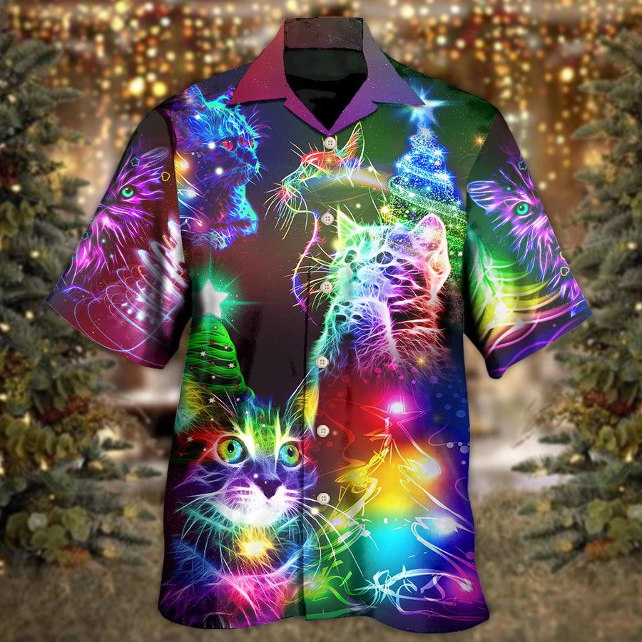 Cat Christmas Hawaiian Shirt For Summer, Best Colorful Cat Hawaiian Shirts Outfit For Men Women, Friend, Cat Lovers - Amzanimalsgift