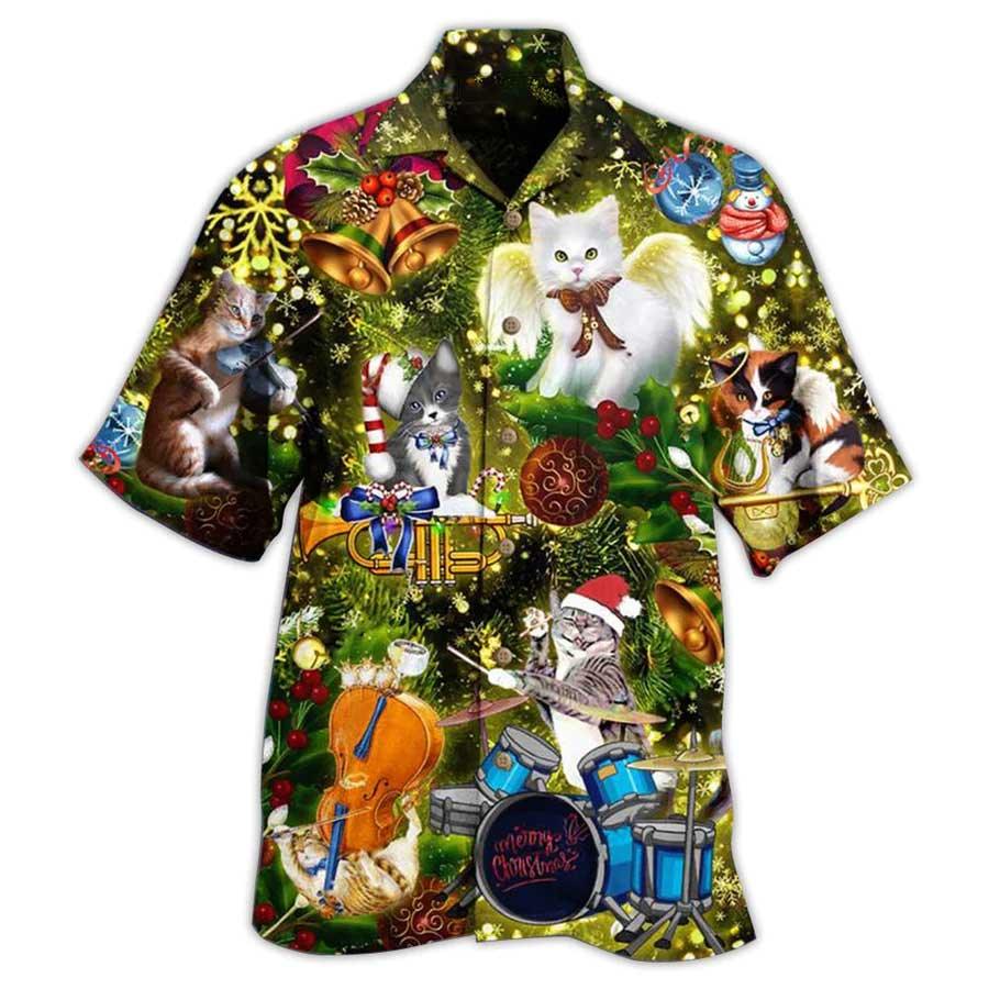 Cat Christmas Hawaiian Shirt For Summer, Cat Angel, Best Cool Cat Hawaiian Shirts Outfit For Men Women, Friend, Team, Cat Lover - Amzanimalsgift