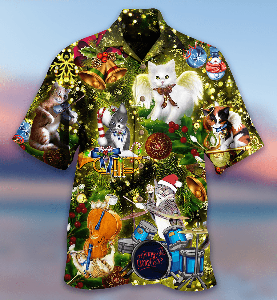 Cat Christmas Hawaiian Shirt For Summer, Cat Angel, Best Cool Cat Hawaiian Shirts Outfit For Men Women, Friend, Team, Cat Lover - Amzanimalsgift
