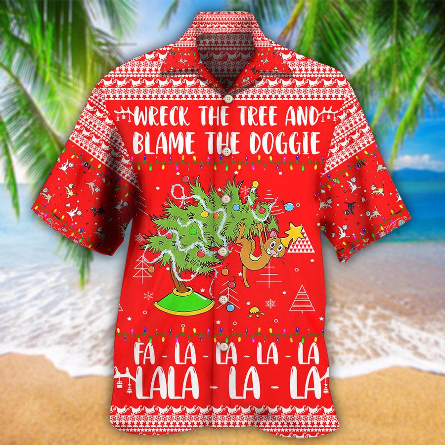 Cat Christmas Hawaiian Shirt For Summer, Cat Red Style, Cat Wreck The Tree And Blame The Doggies Hawaiian Shirts Outfit For Men Women, Cat Lovers - Amzanimalsgift