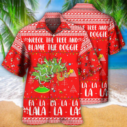 Cat Christmas Hawaiian Shirt For Summer, Cat Red Style, Cat Wreck The Tree And Blame The Doggies Hawaiian Shirts Outfit For Men Women, Cat Lovers - Amzanimalsgift