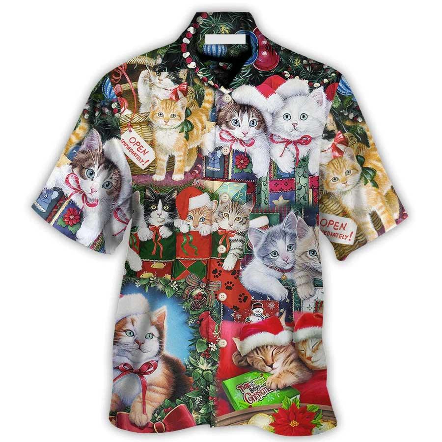 Cat Christmas Hawaiian Shirt For Summer, Christmas Tree Merry Xmas, Best Colorful Cool Cat Hawaiian Shirts Outfit For Men Women, Friend, Team, Cat Lovers - Amzanimalsgift