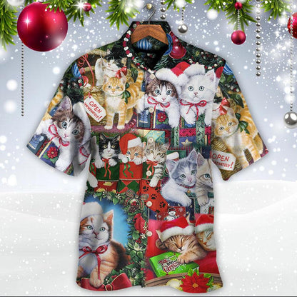 Cat Christmas Hawaiian Shirt For Summer, Christmas Tree Merry Xmas, Best Colorful Cool Cat Hawaiian Shirts Outfit For Men Women, Friend, Team, Cat Lovers - Amzanimalsgift