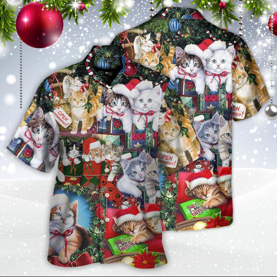 Cat Christmas Hawaiian Shirt For Summer, Christmas Tree Merry Xmas, Best Colorful Cool Cat Hawaiian Shirts Outfit For Men Women, Friend, Team, Cat Lovers - Amzanimalsgift