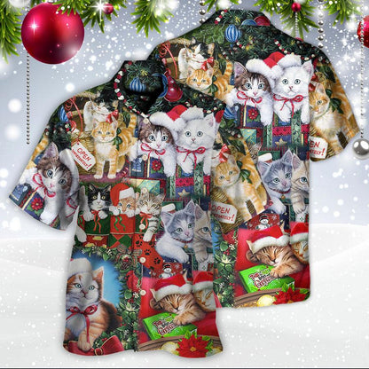 Cat Christmas Hawaiian Shirt For Summer, Christmas Tree Merry Xmas, Best Colorful Cool Cat Hawaiian Shirts Outfit For Men Women, Friend, Team, Cat Lovers - Amzanimalsgift