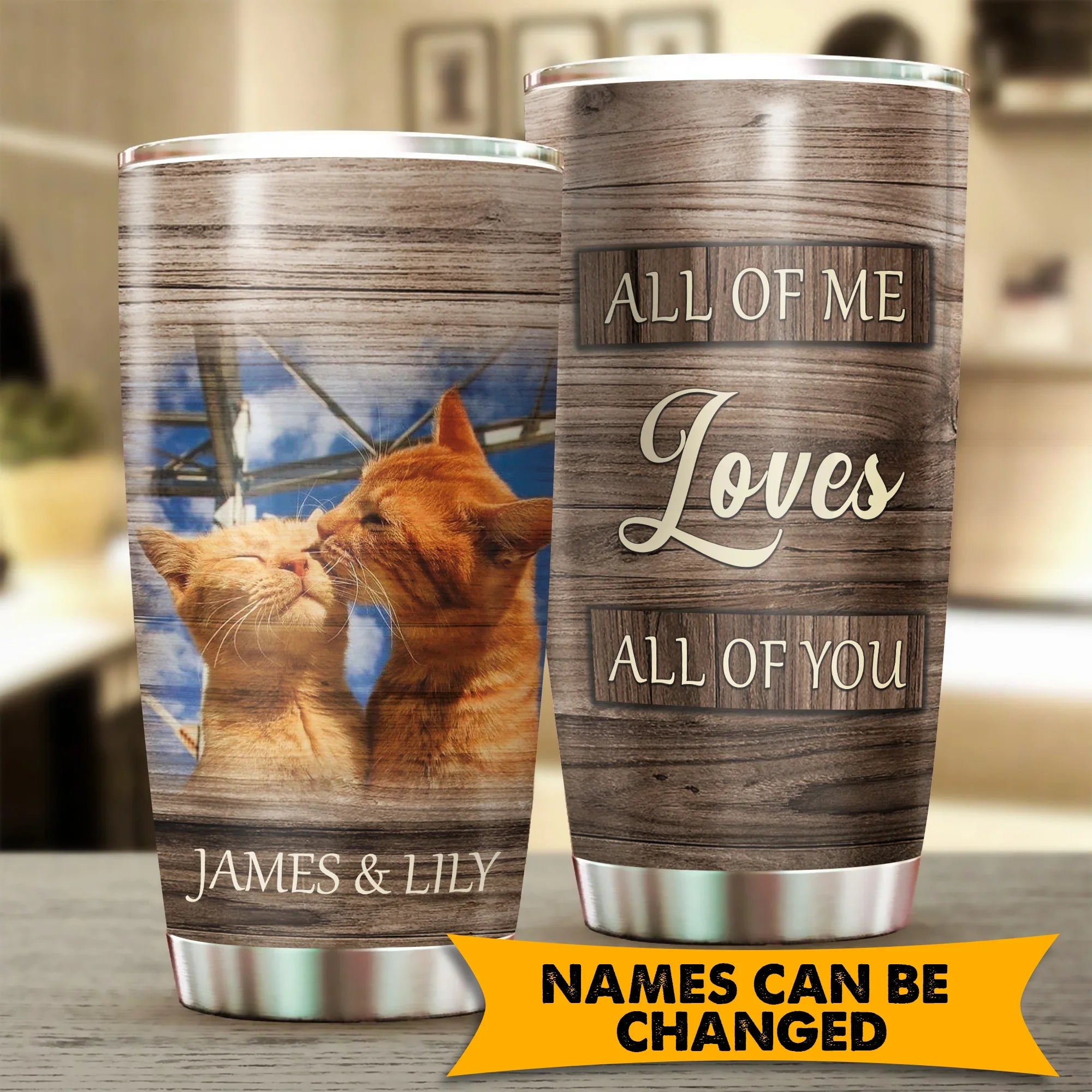 Cat Custom Name Tumbler, Cute Cat Couple, All Of Me Loves All Of You, Personalized Gift for Cat Lovers, Cat Mom Dad, Mother's Day, Couples - Amzanimalsgift
