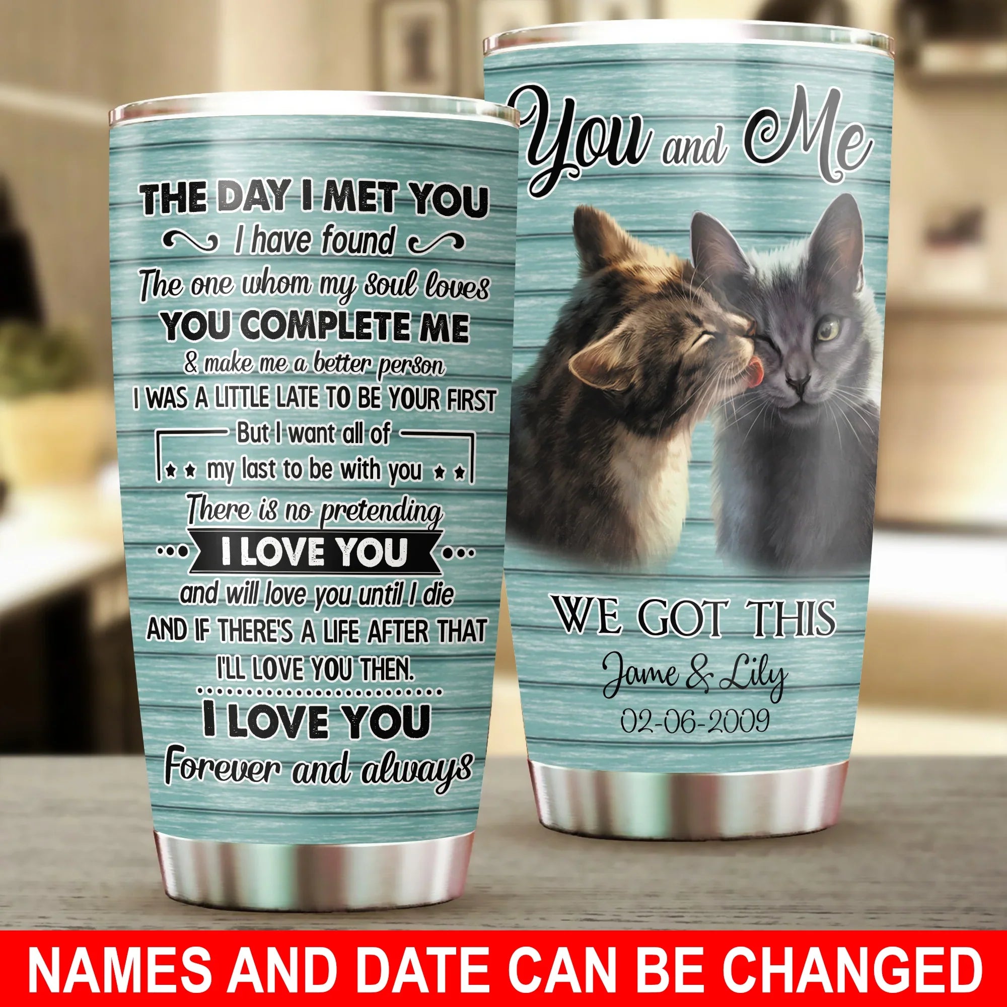Cat Custom Name Tumbler, Cute Cat Couple, The Day I Met You, Personalized Gift for Cat Lovers, Cat Mom Dad, Mother's Day, Couples - Amzanimalsgift