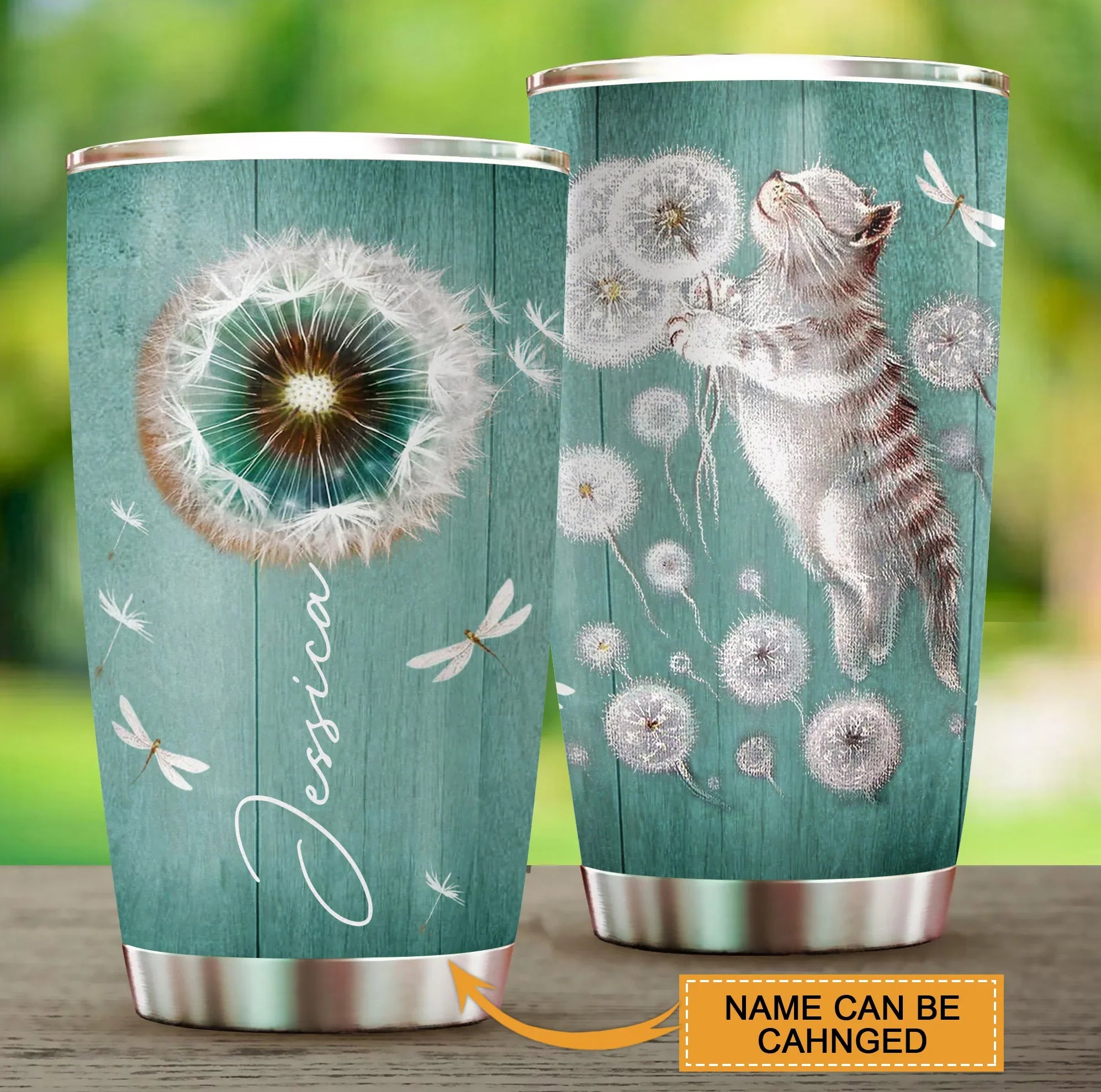 Cat Custom Name Tumbler, Kitten Dandelion, Personalized Gift for Cat Lovers, Cat Mom Dad, Mother's Day, Couples - Amzanimalsgift