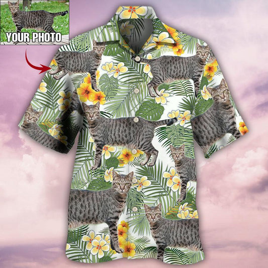 Cat Custom Photo Aloha Hawaiian Shirt For Summer, Cat Tropical Leaf Personalized Best Cat Hawaiian Shirts Outfit For Men Women, Friend, Team, Cat Lovers - Amzanimalsgift